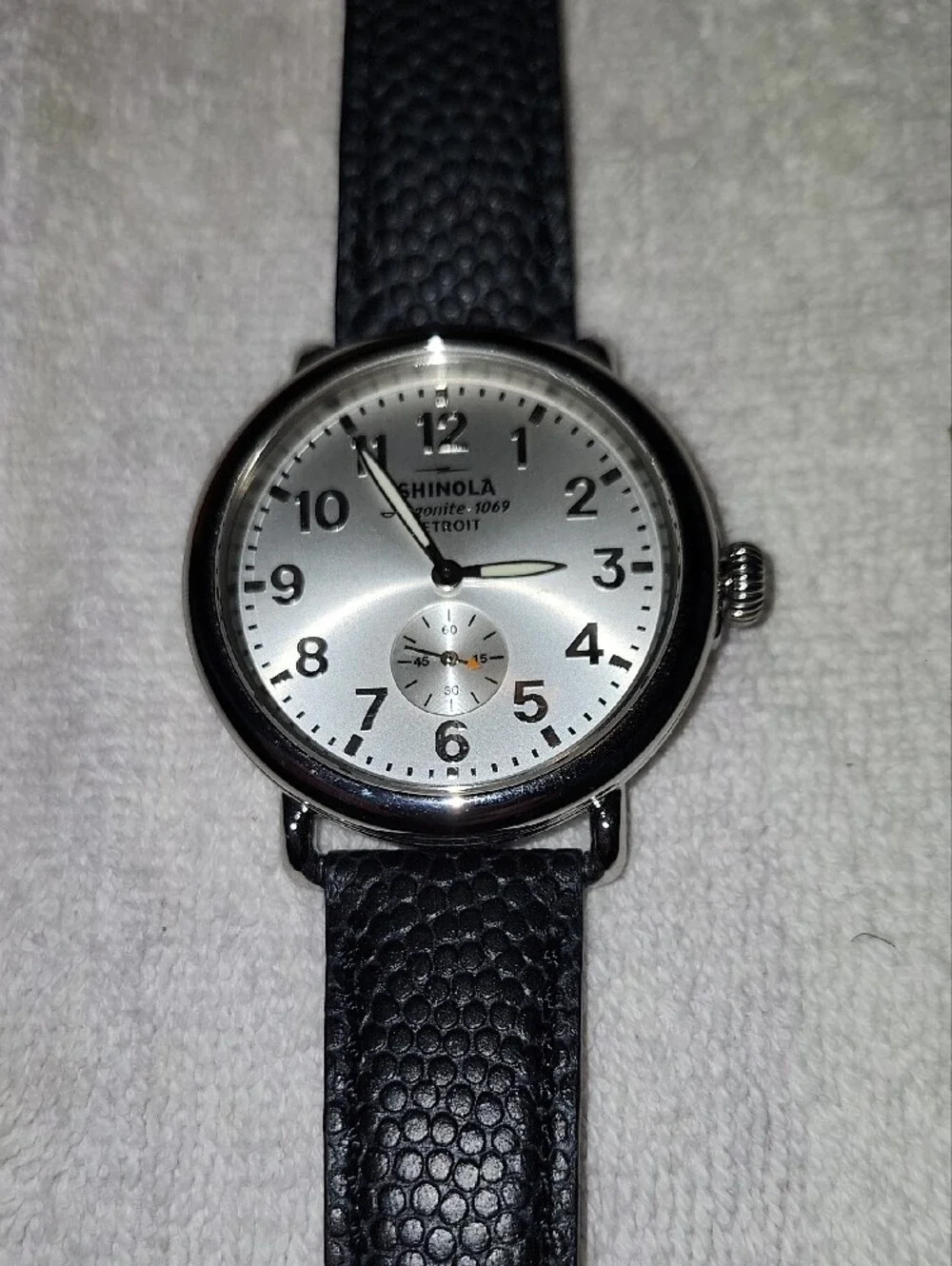 Shinola Argonite Men's Black Leather Strap Watch with Silver Dial